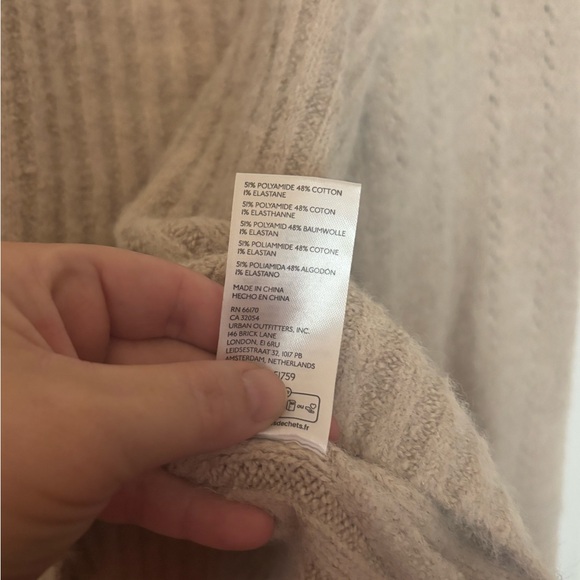 Free People Beige Ribbed Knit Puff Sleeve Crop Sweater Women’s XL - Picture 7 of 7